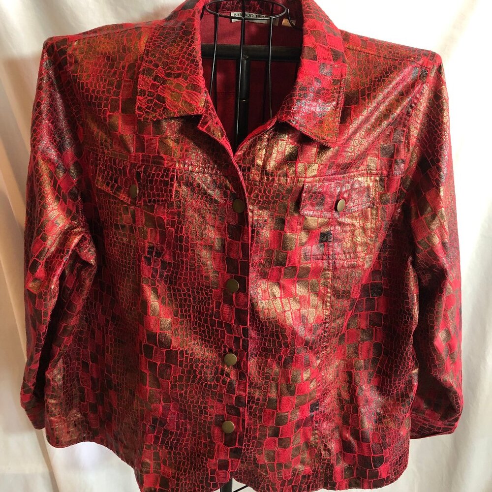Bamboo Traders 2X Red & Bronze Metallic Jacket 27" Underarm to Underarm